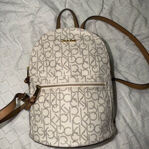 Calvin Klein Monogram Cream and Brown Backpack